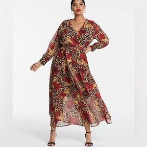 Joanna Hope Leopard rose wrap boho maxi dress, NWOT Plus 22